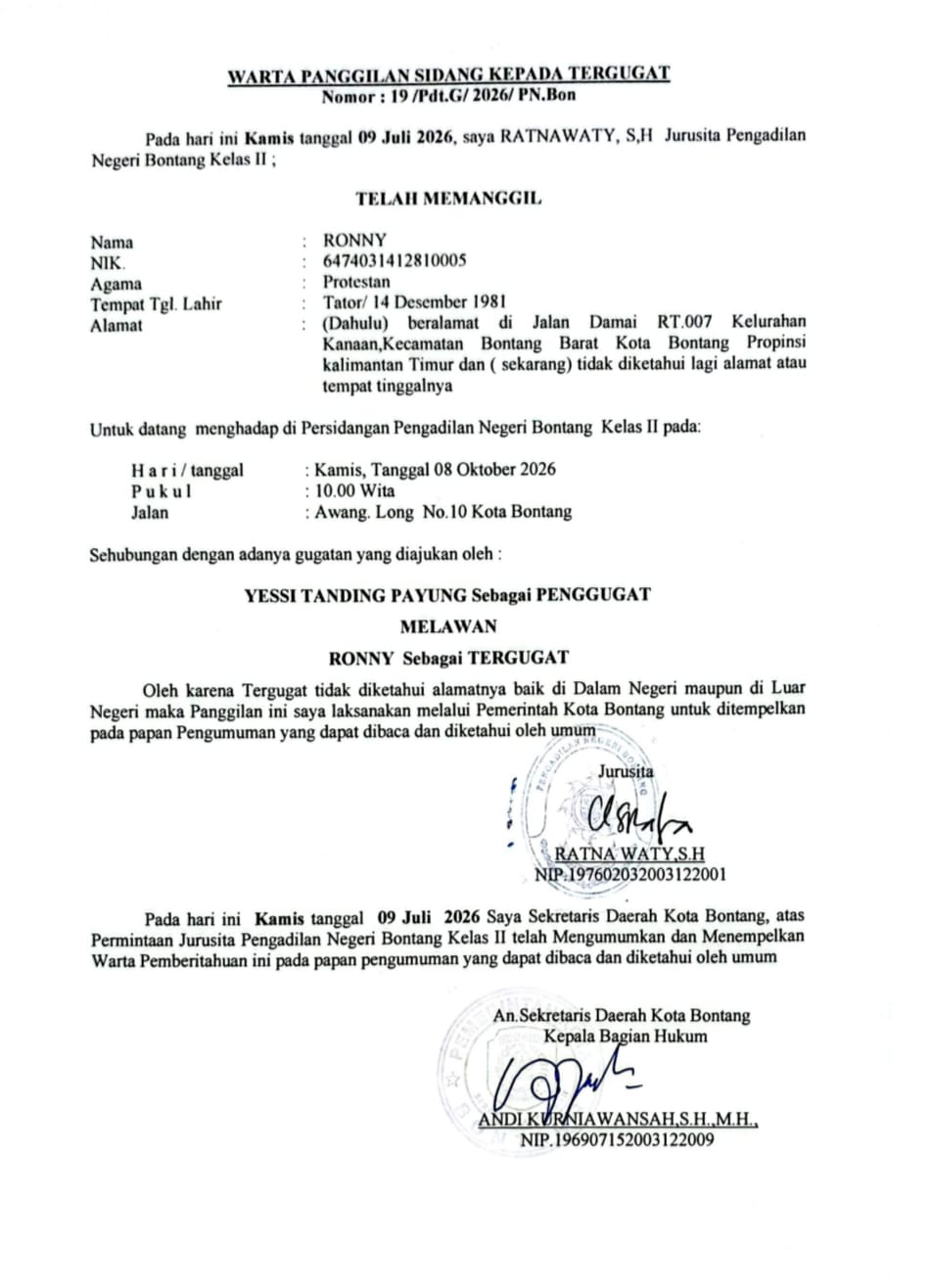 BERITA PANGGILAN SIDANG KEPADA TERMOHON.