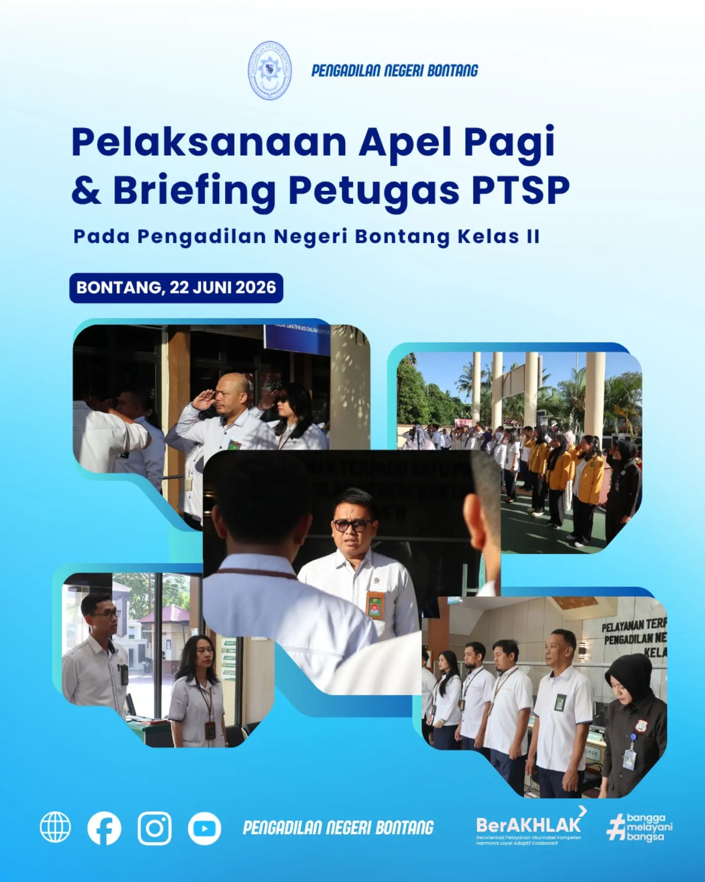 Pengadilan Negeri Bontang Kelas II melaksanakan kegiatan rutin Apel Pagi yang dirangkaikan dengan Briefing Petugas Pelayanan Terpadu Satu Pintu (PTSP).