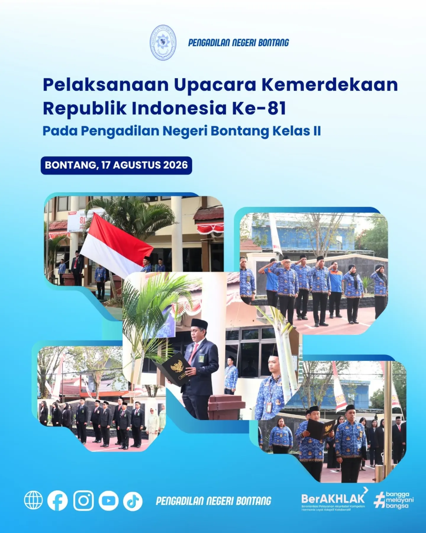 Pelaksanaan Upacara HUT Kemerdekaan Republik Indonesia ke-81 di Pengadilan Negeri Bontang.