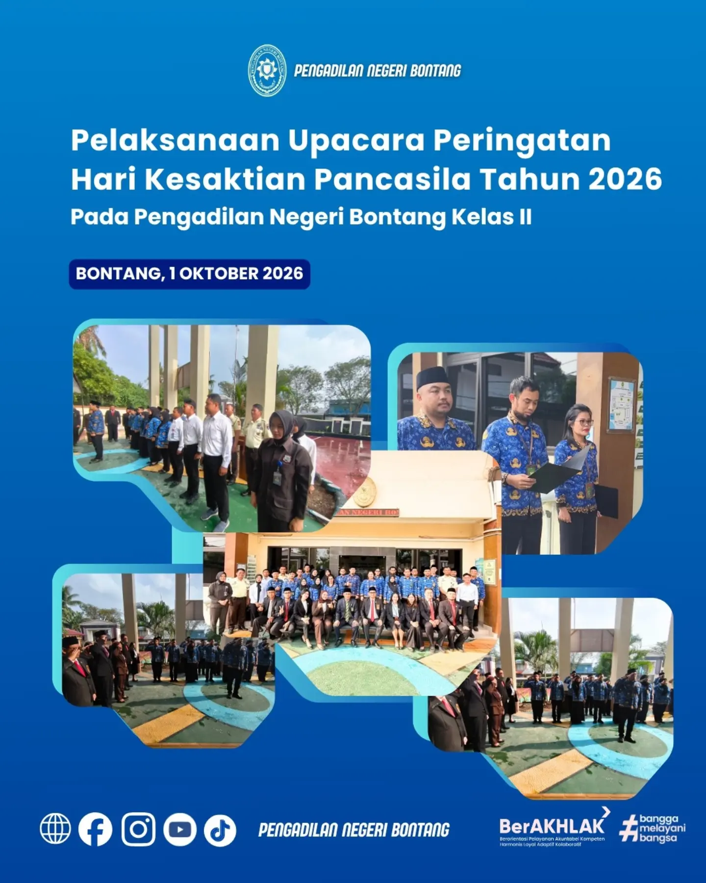 Pengadilan Negeri Bontang menggelar Upacara Bendera dalam rangka memperingati Hari Kesaktian Pancasila Tahun 2026.
