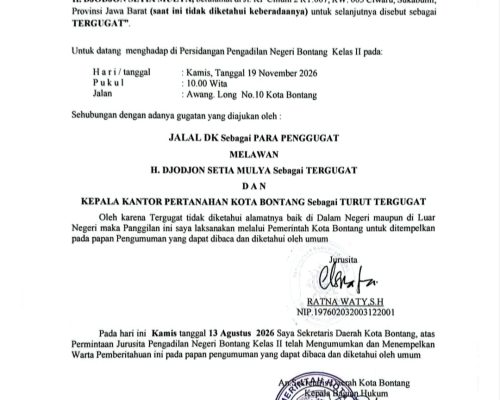 BERITA PANGGILAN SIDANG KEPADA TERMOHON.