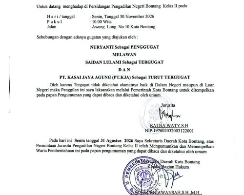 BERITA PANGGILAN SIDANG KEPADA TERMOHON.