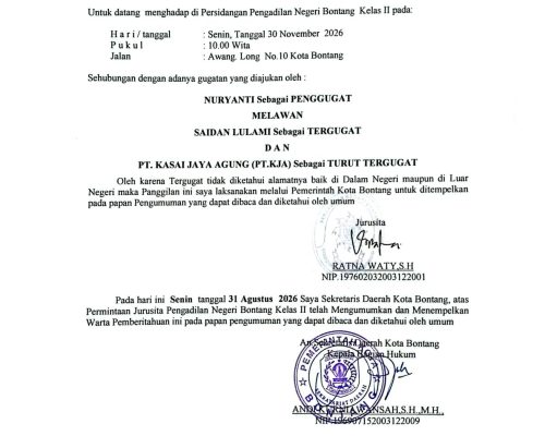 BERITA PANGGILAN SIDANG KEPADA TERMOHON.