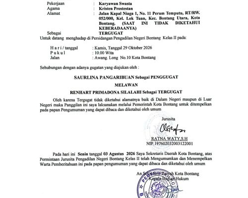 BERITA PANGGILAN SIDANG KEPADA TERMOHON.