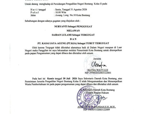 BERITA PANGGILAN SIDANG KEPADA TERMOHON.