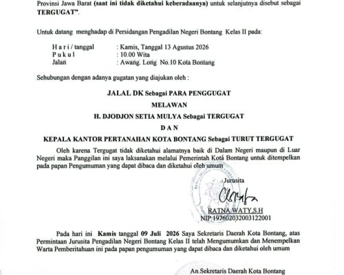 BERITA PANGGILAN SIDANG KEPADA TERMOHON.