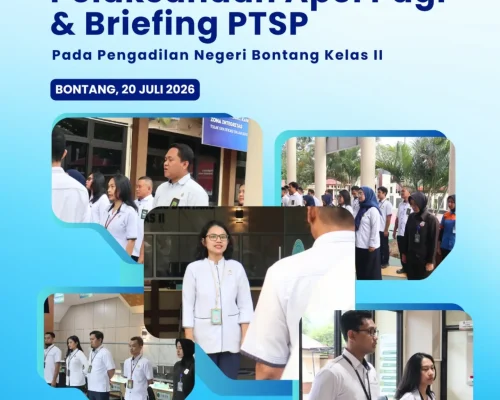 Pengadilan Negeri Bontang Kelas II melaksanakan Apel Pagi yang dirangkaikan dengan Briefing Pelayanan Terpadu Satu Pintu (PTSP), diikuti oleh seluruh aparatur dan tenaga outsourcing Pengadilan Negeri Bontang.