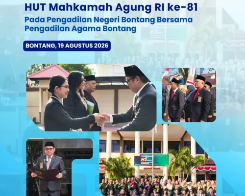 Pengadilan Negeri Bontang bersama Pengadilan Agama Bontang melaksanakan Upacara Peringatan HUT Mahkamah Agung RI ke-81 di Halaman Kantor Pengadilan Negeri Bontang.